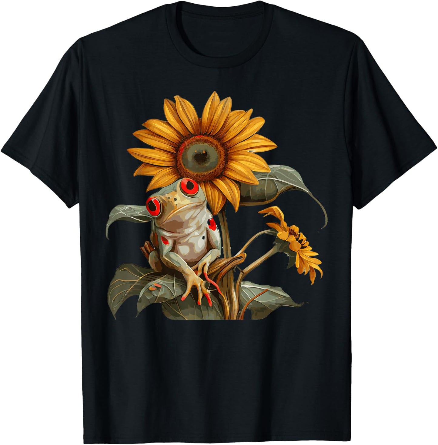Cute Sunflower Red Eyed Tree Frog Lover Amphibian T-Shirt - T-Shirt | Black