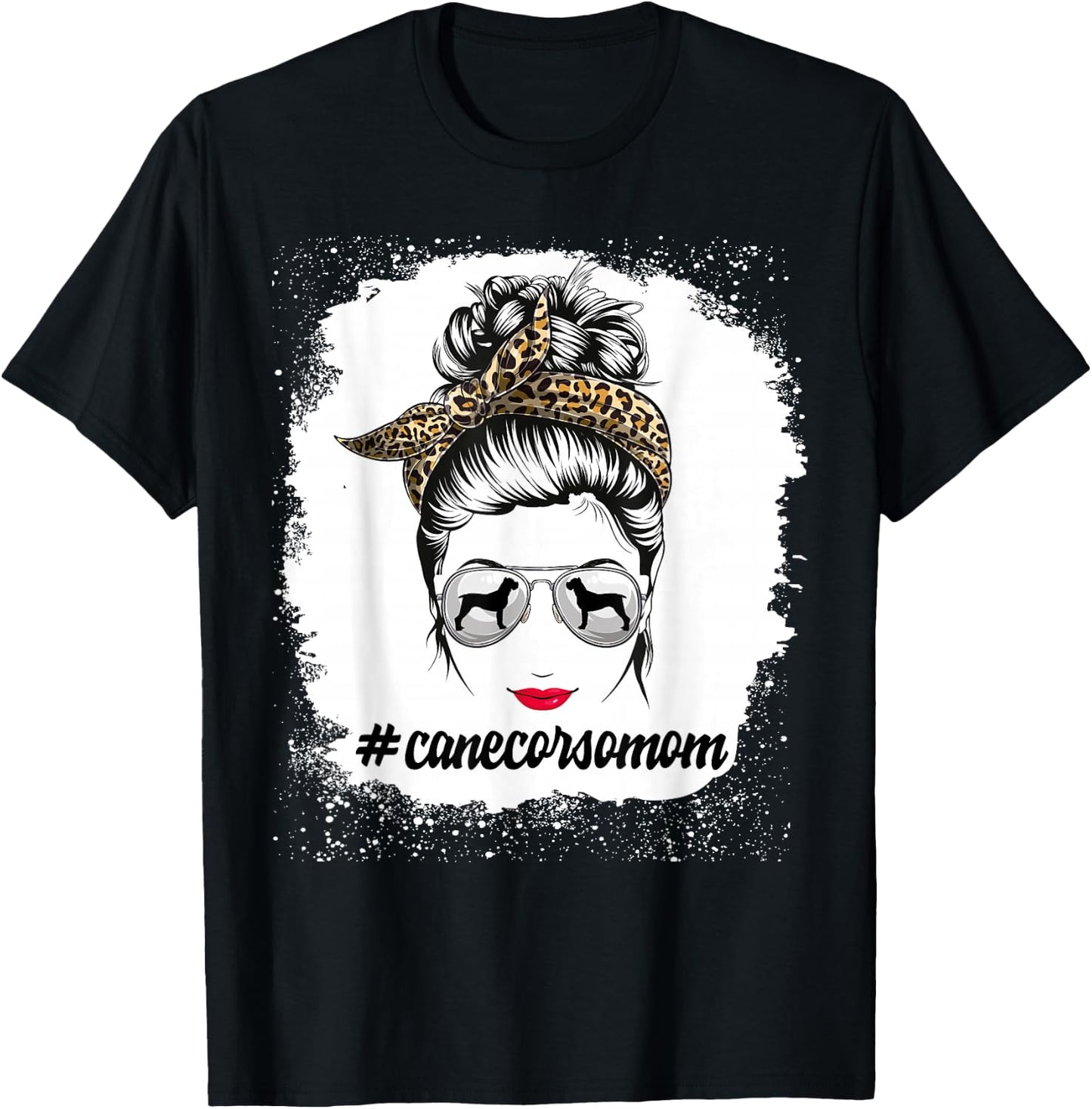 Cane Corso Dog Mom Bleached Messy Bun Leopard Women T-Shirt - T-Shirt | Black