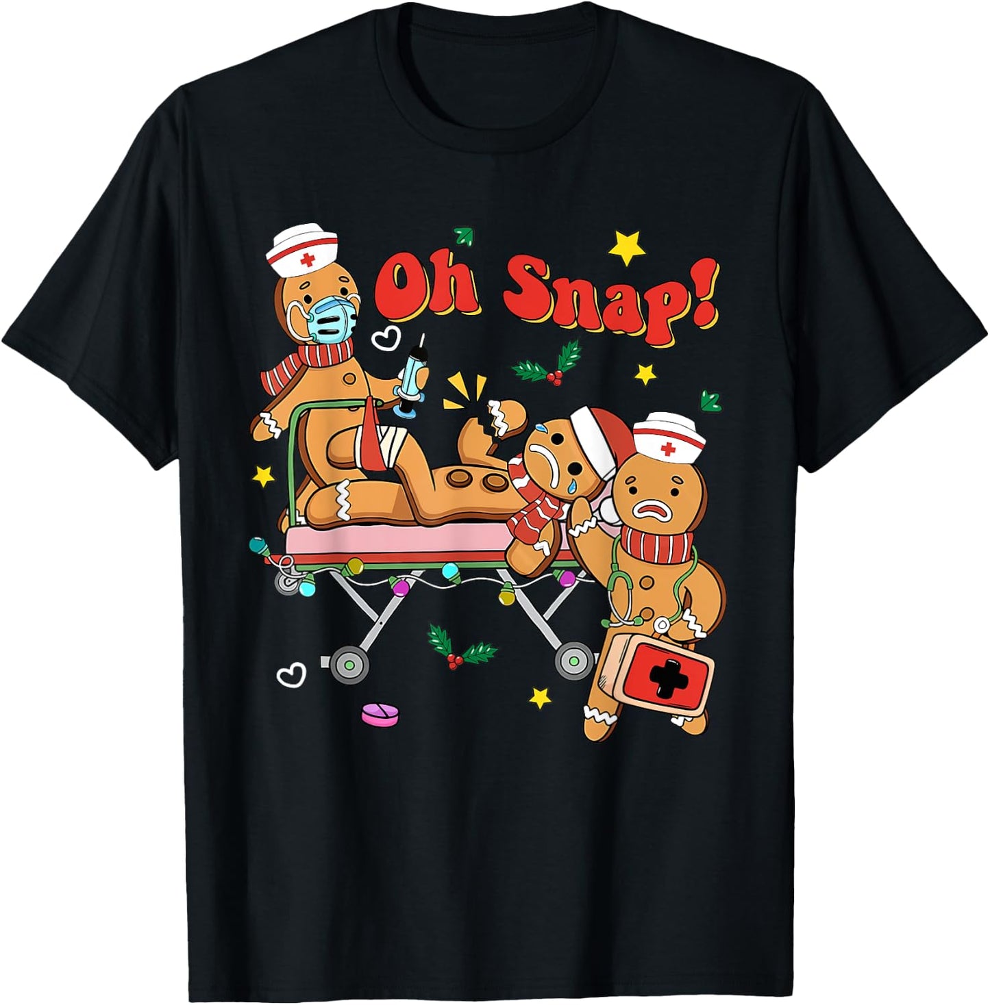Oh Snap Gingerbread Nurse Christmas Xmas Groovy Retro Funny T-Shirt - T-Shirt | Black