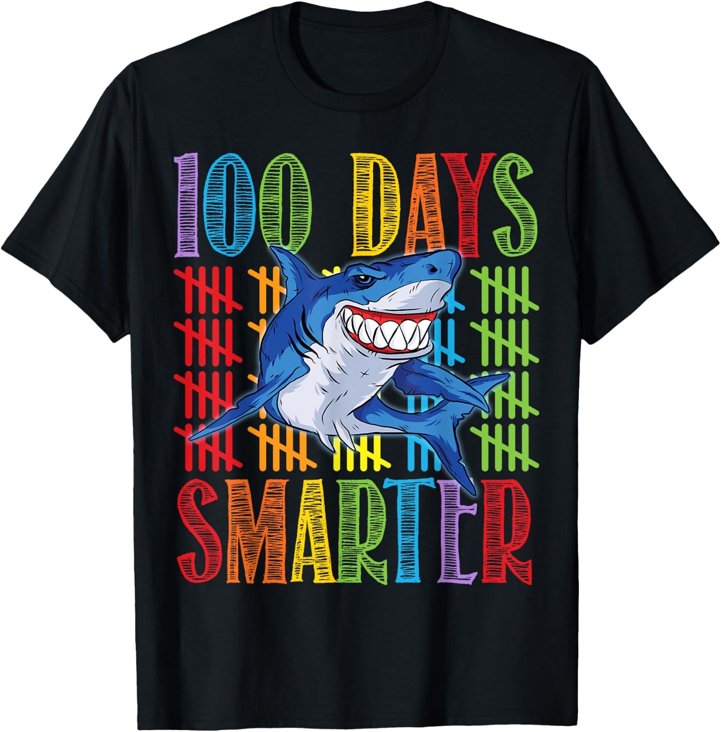 Funny Shark 100 Days Smarter 100 Days of School T-Shirt - T-Shirt | Black
