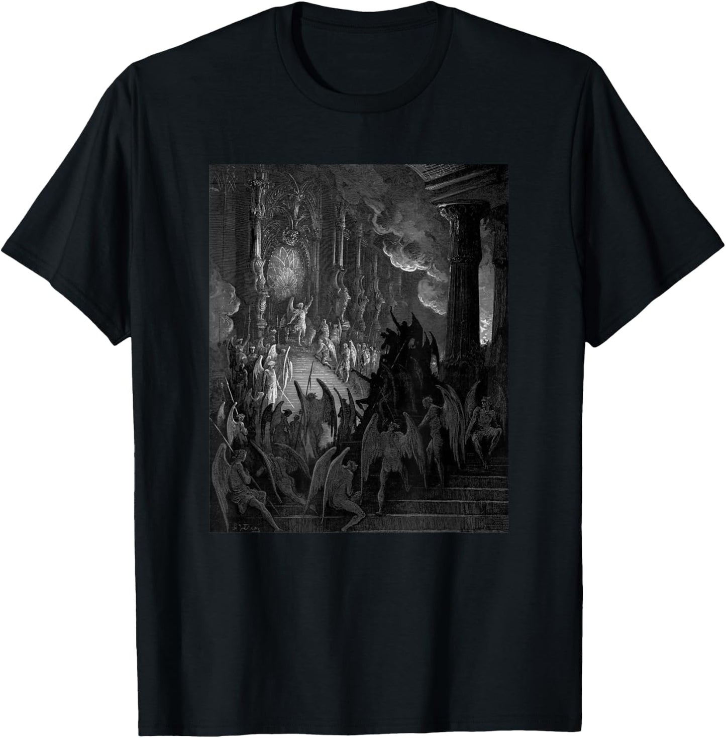 Satan Takes his Throne in Hell Gustave Dore Paradise Lost T-Shirt - T-Shirt | Black