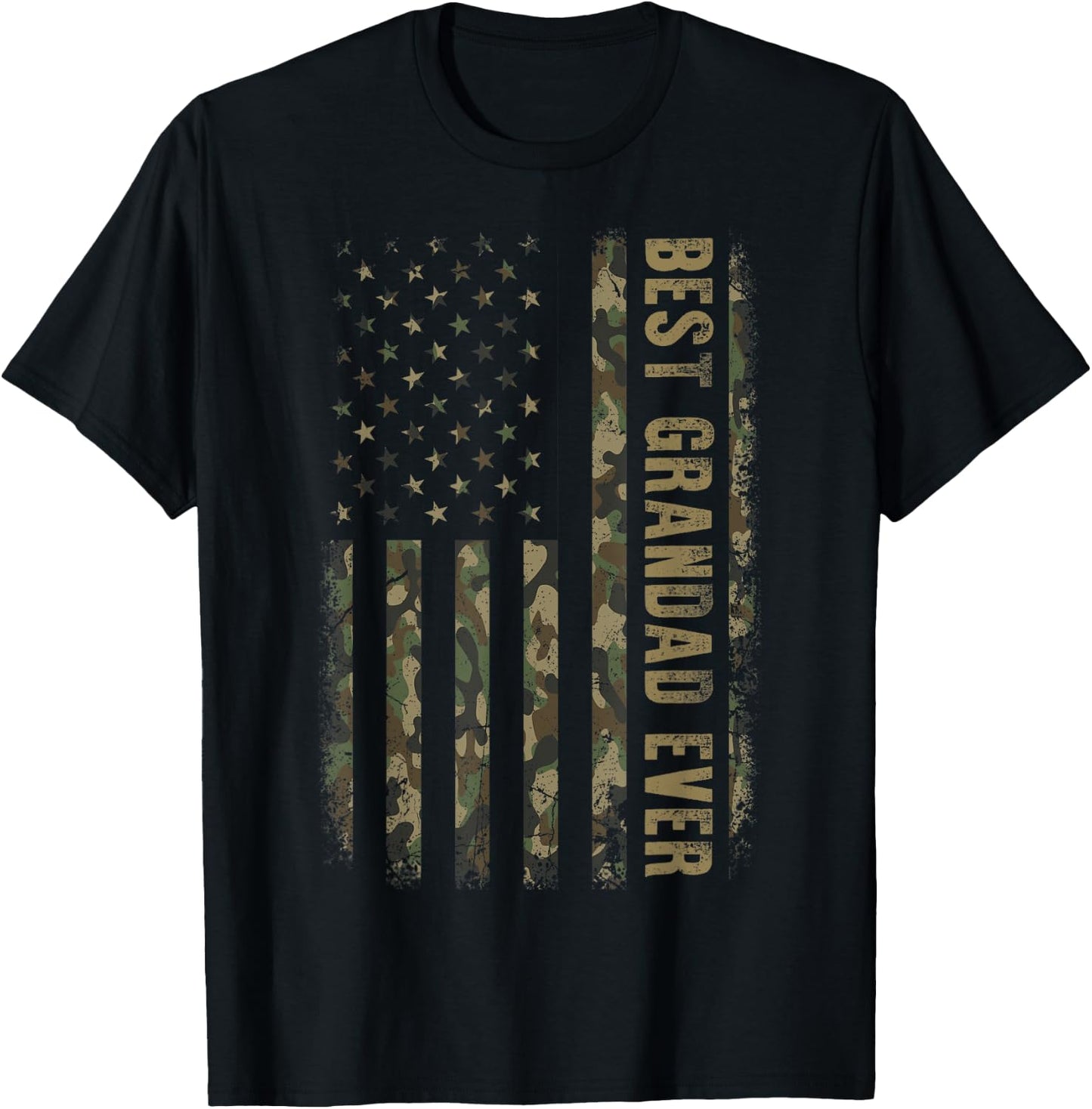 Best Grandad Ever Camouflage American Flag Father's Day T-Shirt - T-Shirt | Black