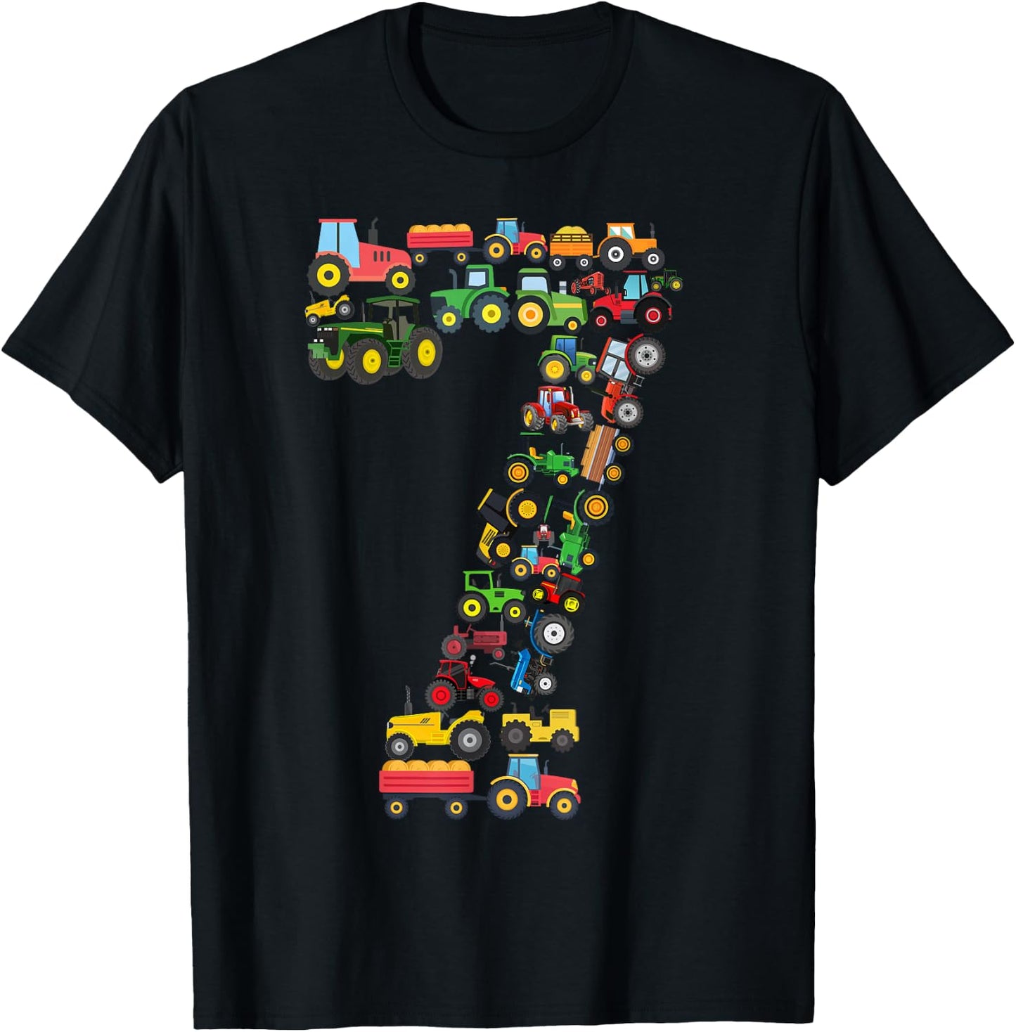 Fun Kids 7th Birthday Farm Tractor 7 Years Old Birthday T-Shirt - T-Shirt | Black