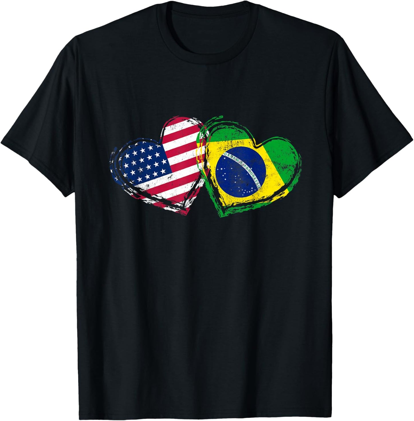 Brazil American Flag Heart Brazilian American Love T-Shirt - T-Shirt | Black
