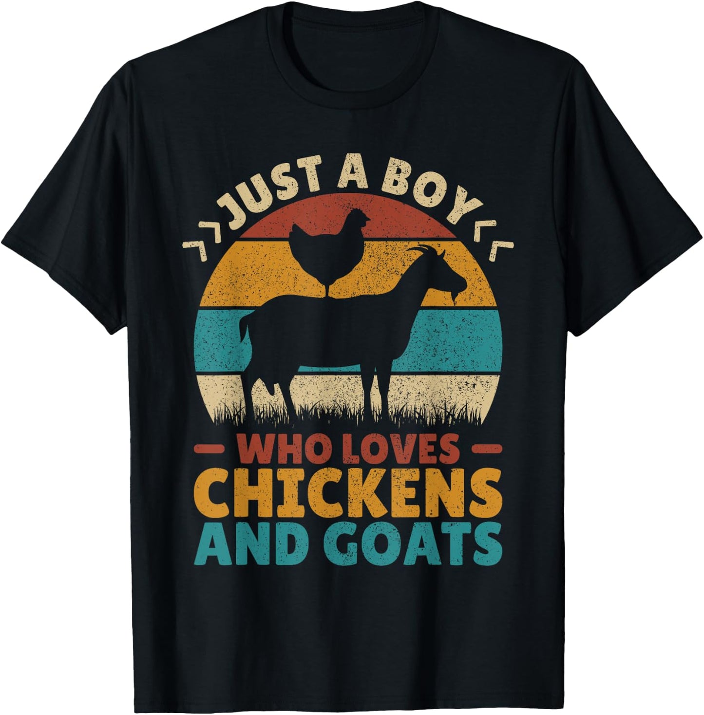 Just A Boy Who Loves Chickens Goats Farm Animal Lover Farmer T-Shirt - T-Shirt | Black