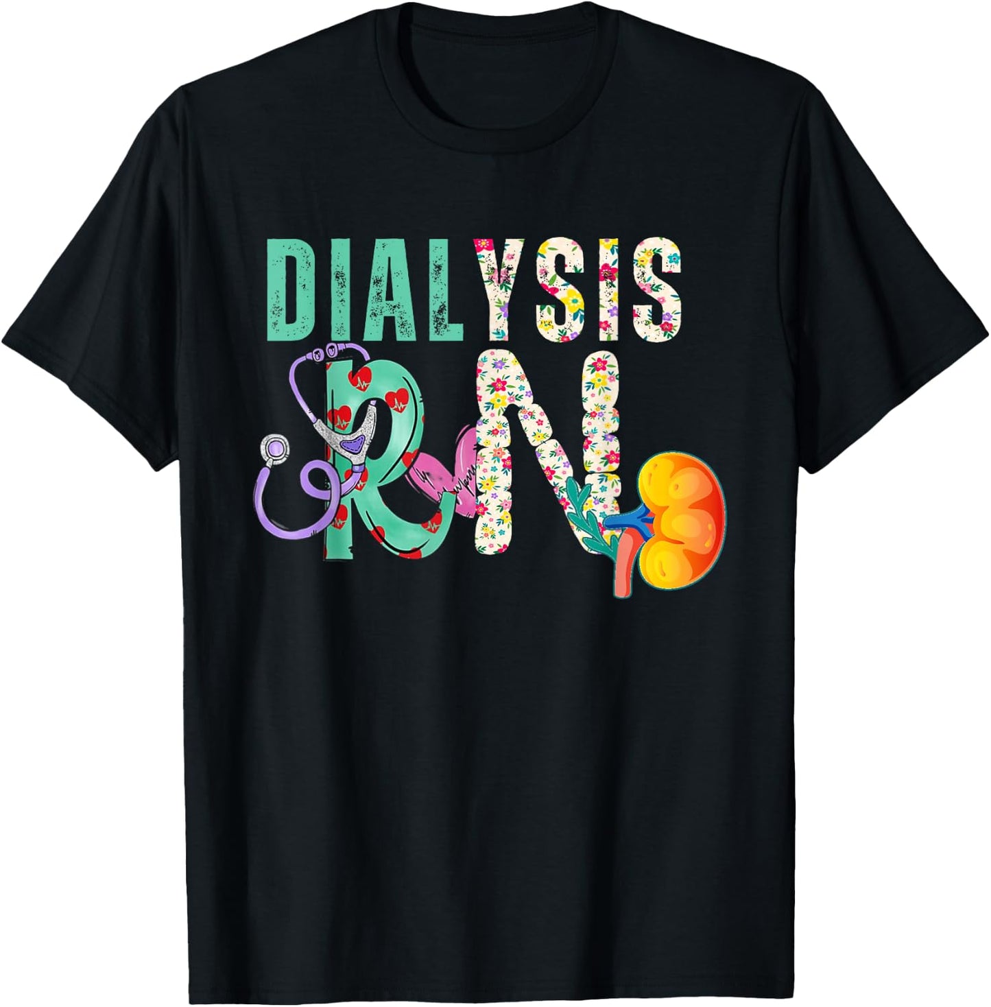 Dialysis Nephrology Nurse Black Women's Modern Letter Print T-Shirt - T-Shirt | Black