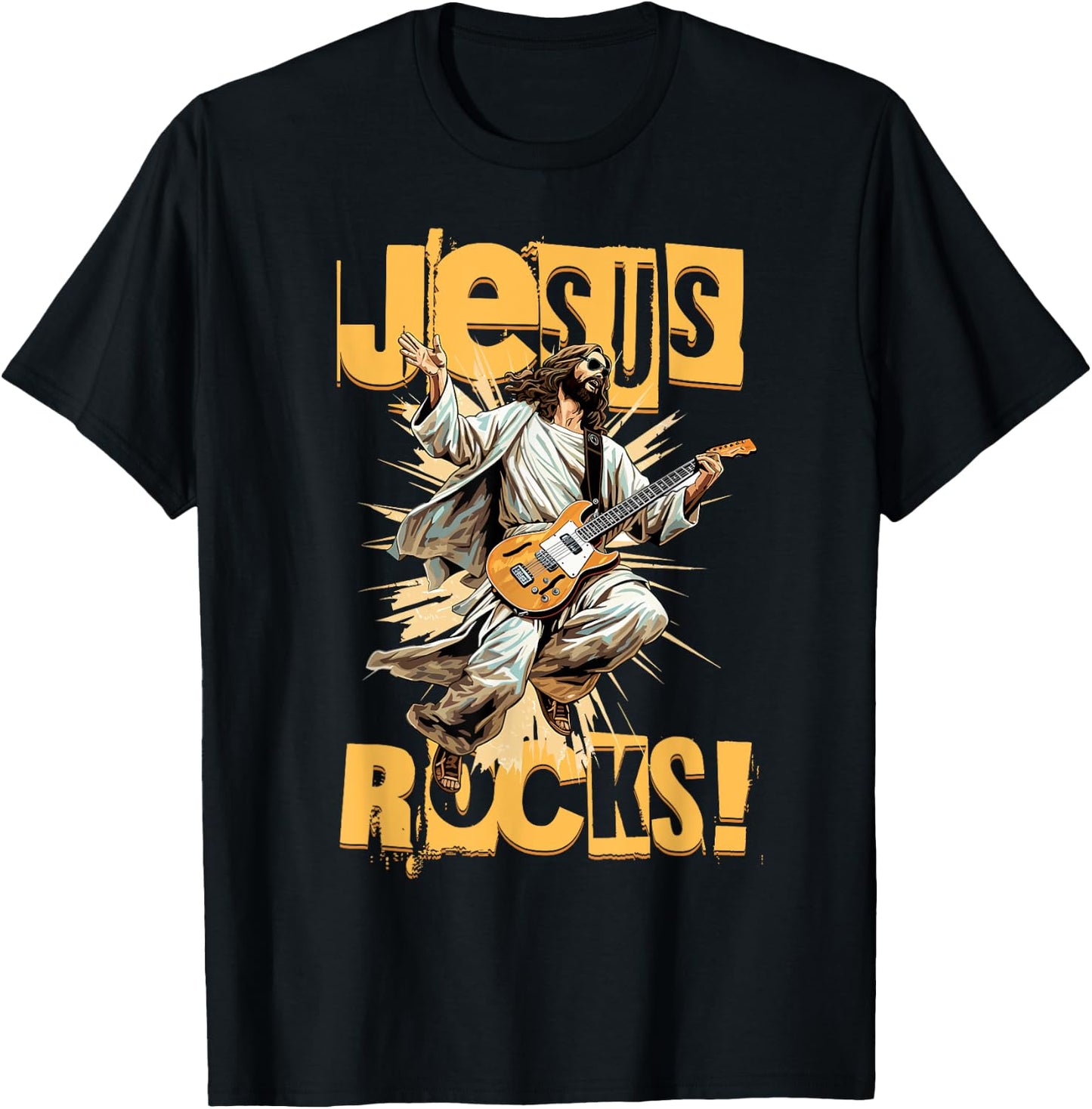 Church and Jesus Is My Jam Funny Jesus Rocks! Guitar Playing Jesus Christ T-Shirt - T-Shirt | Black