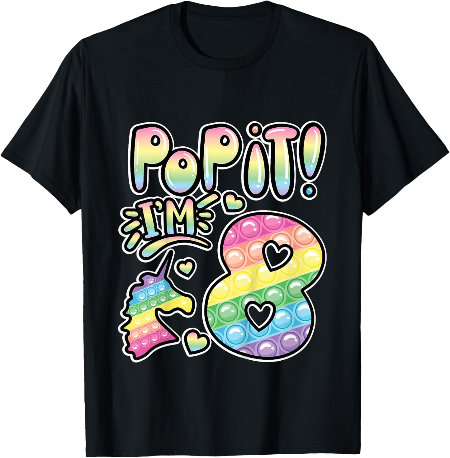 Pop It 8th Birthday Girls Boys 8 Years Old Fidget T-Shirt - T-Shirt | Black