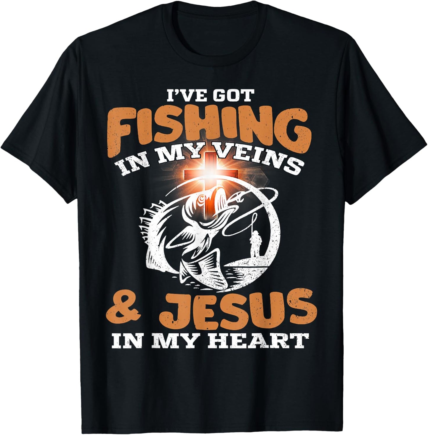 I've Got Fishing in My Veins and Jesus in My Heart Fisherman T-Shirt - T-Shirt | Black