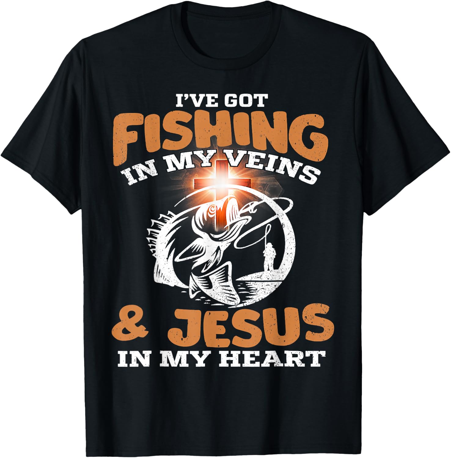 I've Got Fishing in My Veins and Jesus in My Heart Fisherman T-Shirt - T-Shirt | Black