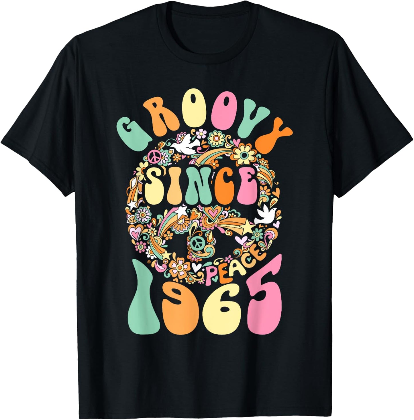 Groovy Since 1965 Peace For Vintage Birthday Party 60s 70s T-Shirt - T-Shirt | Black