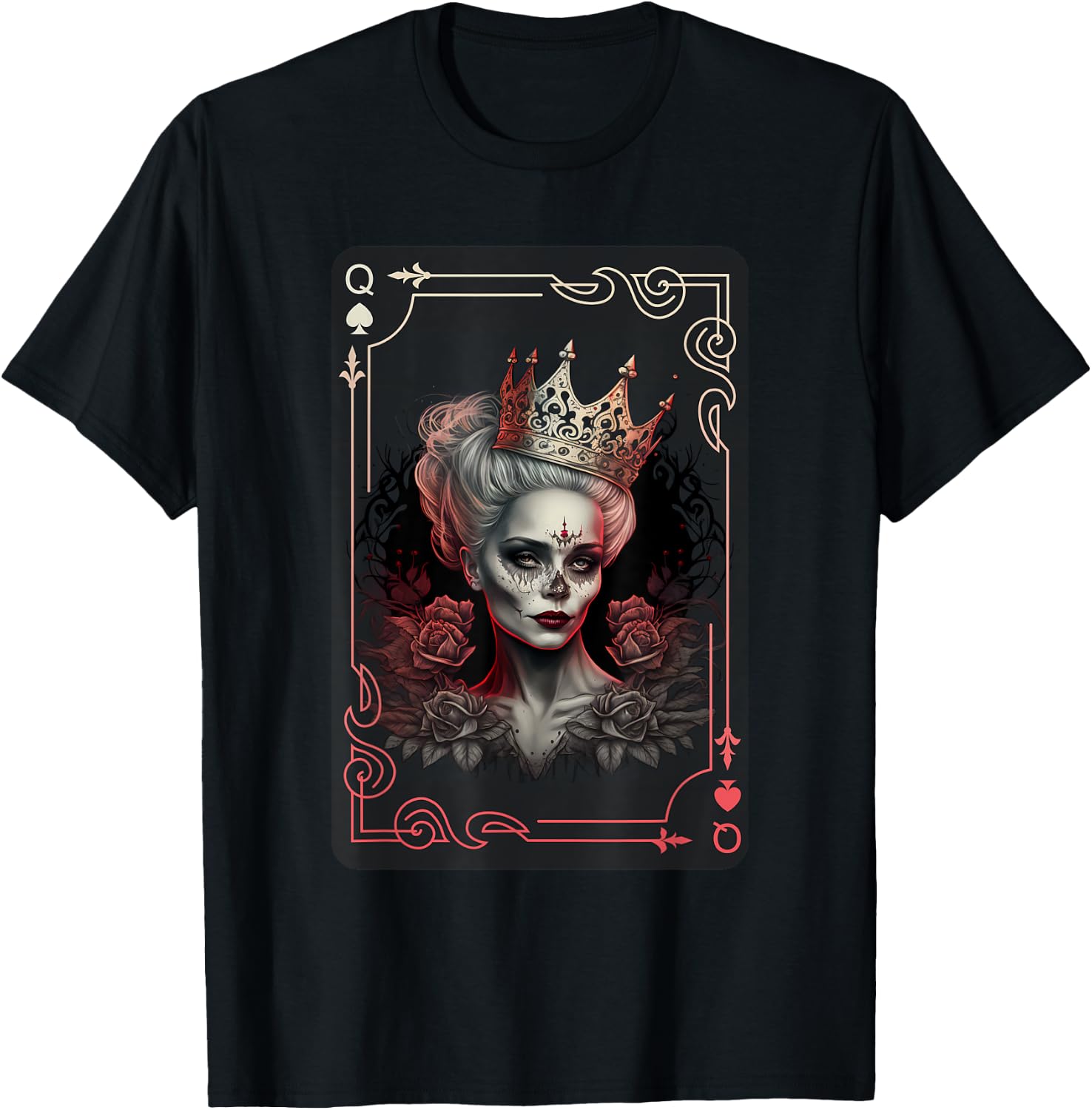 Poker Cards Queen of Spades Creepy Gothic Card Game T-Shirt - T-Shirt | Black