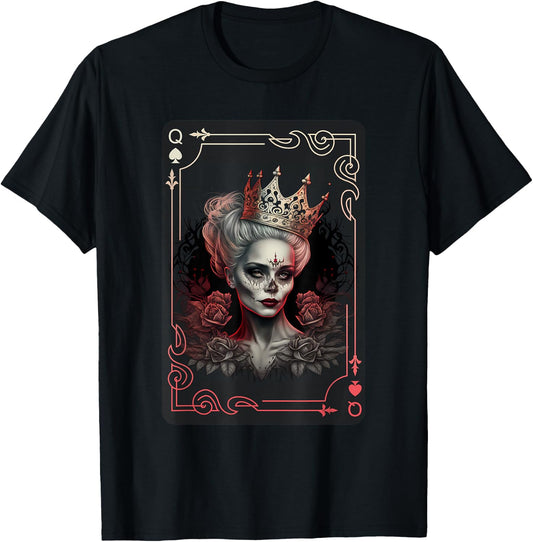 Poker Cards Queen of Spades Creepy Gothic Card Game T-Shirt - T-Shirt | Black