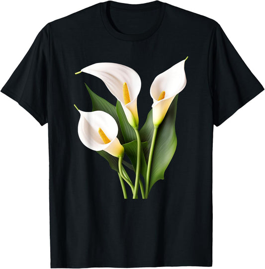White Calla Lily Flower Illustration Novelty Graphic Designs T-Shirt - T-Shirt | Black