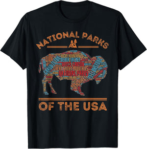 National Parks USA Buffalo Travel Outdoors Hiking Vintage T-Shirt - T-Shirt | Black