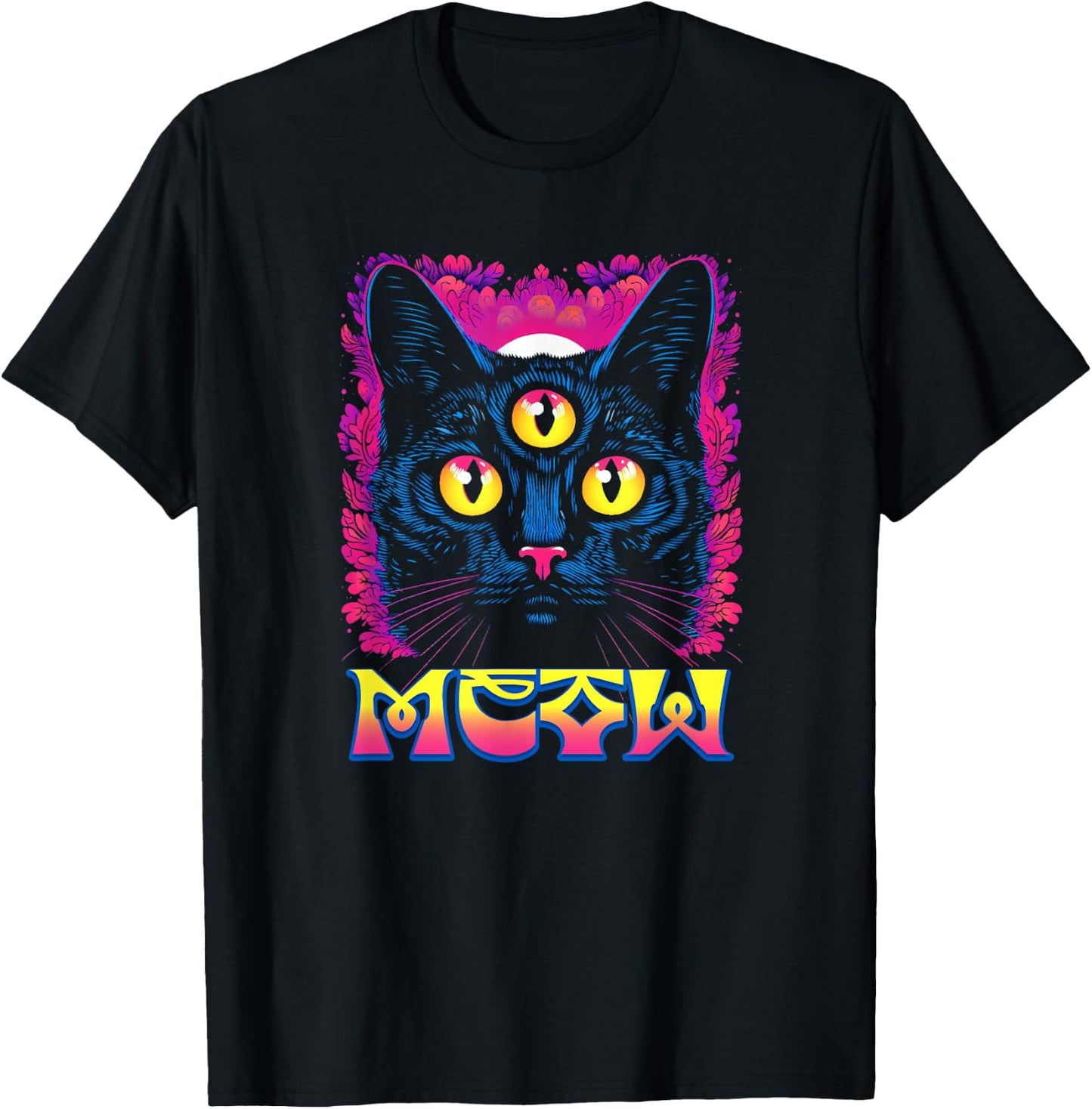 Rainbow Witch Cat With All Seeing 3rd Eye T-Shirt - T-Shirt | Black
