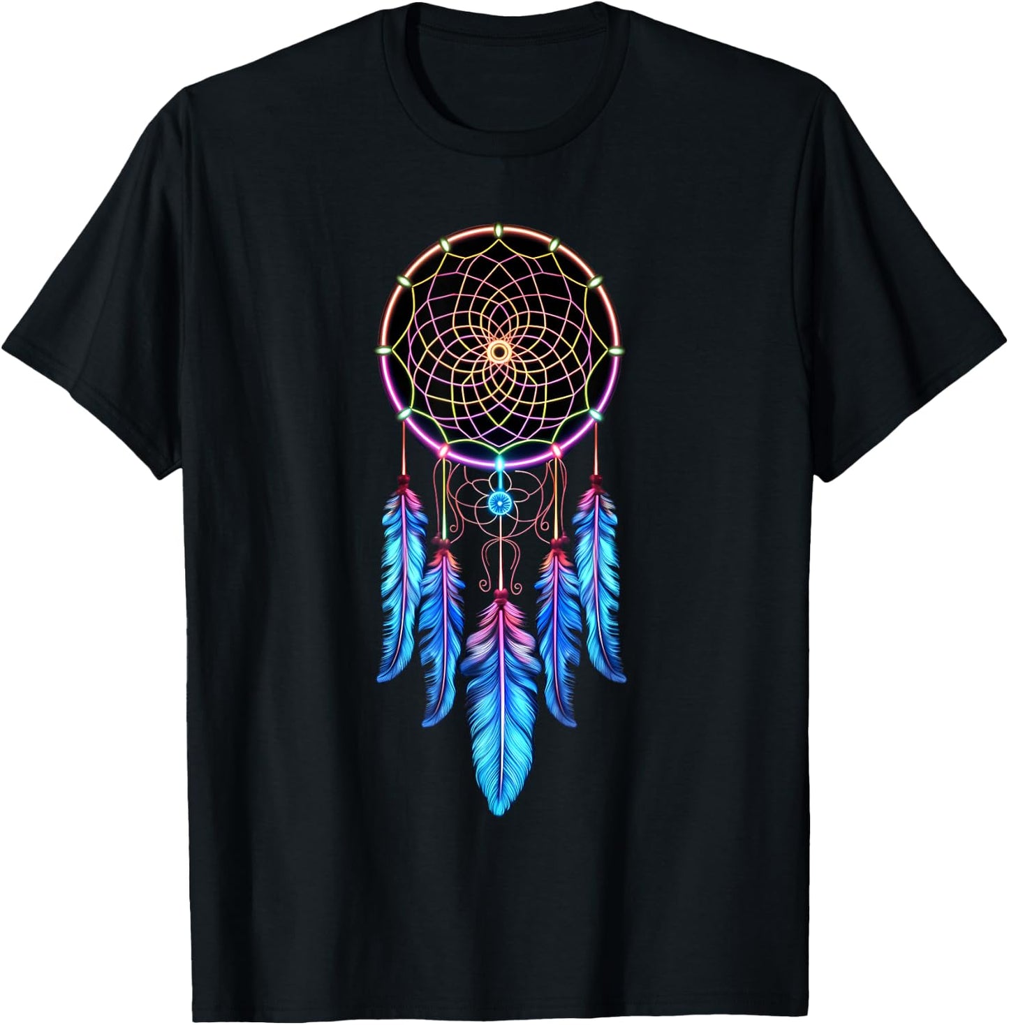 Colorful Dreamcatcher Feathers Tribal Native American Indian T-Shirt - T-Shirt | Black