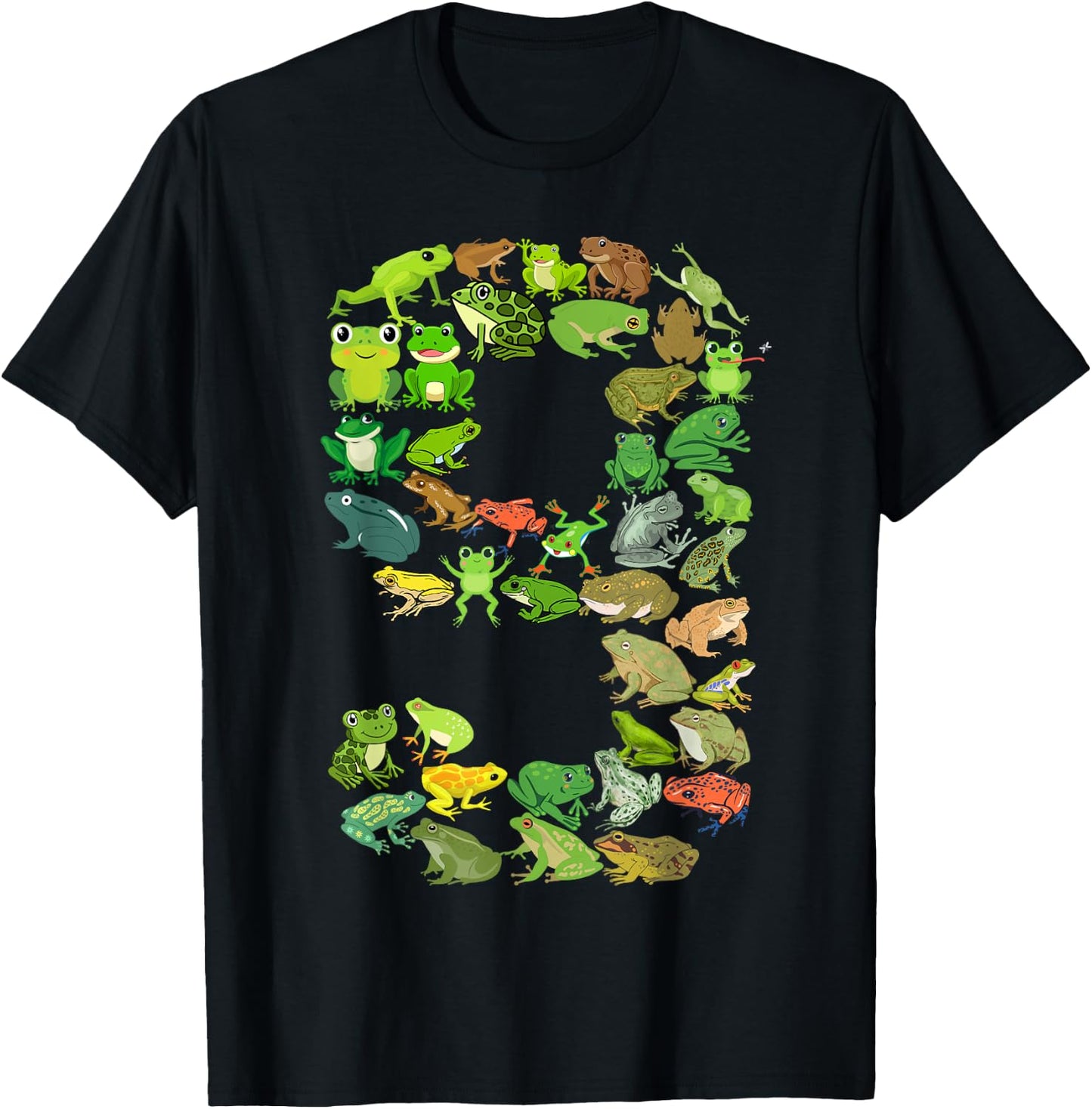 Cute 9th Birthday Frog Themed 9 Year Old Kids Frog Lover T-Shirt - T-Shirt | Black