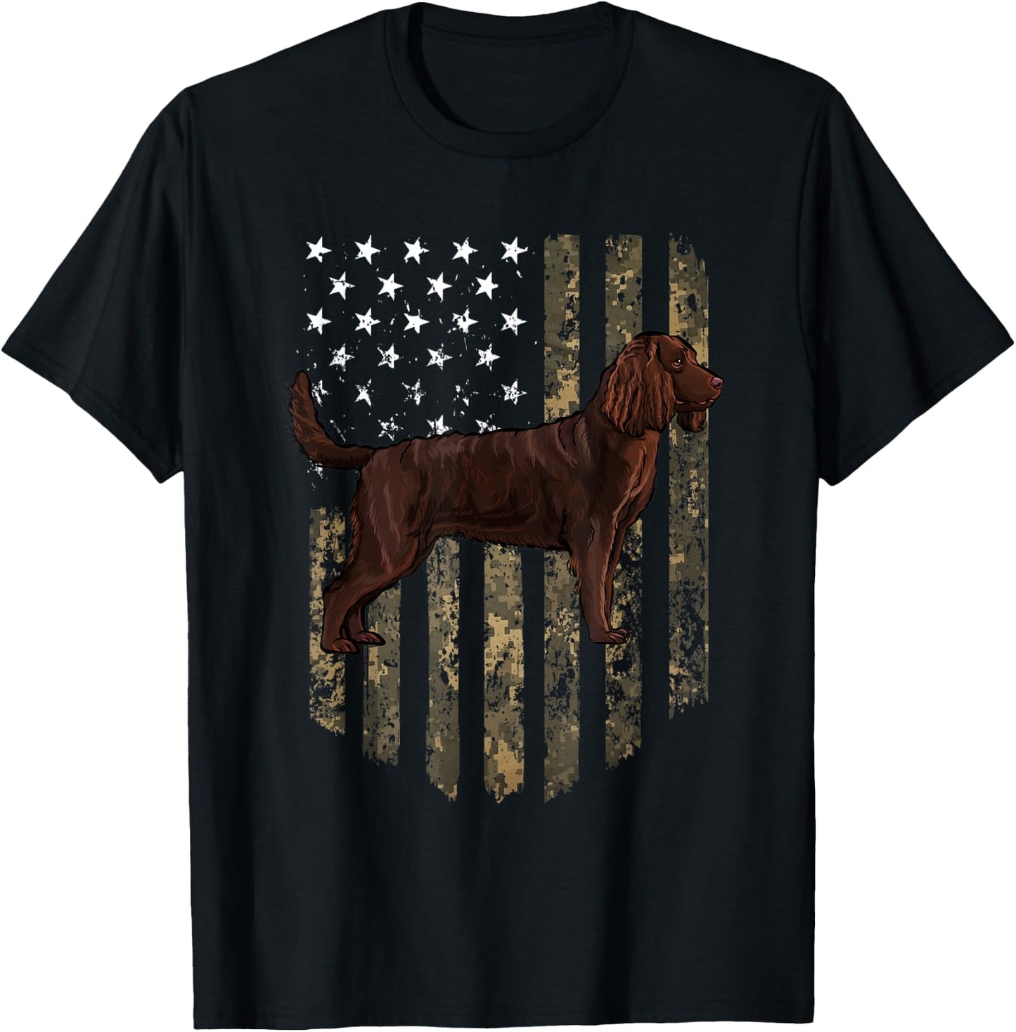 Camo American Flag American Water Spaniel 4th Of July USA T-Shirt - T-Shirt | Black