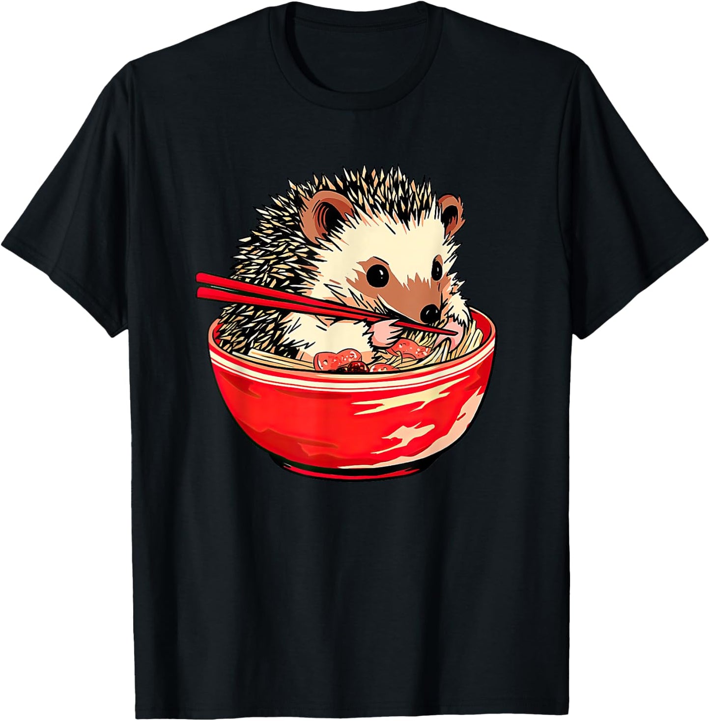 Hedgehog Ramen Funny Pet Japanese Food T-Shirt - T-Shirt | Black