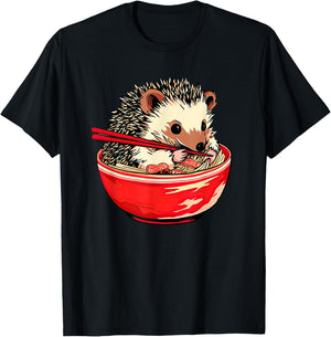 Hedgehog Ramen Funny Pet Japanese Food T-Shirt - T-Shirt | Black