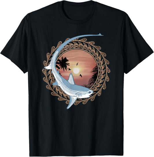 Thresher Shark Polynesian Design T-Shirt - T-Shirt | Black