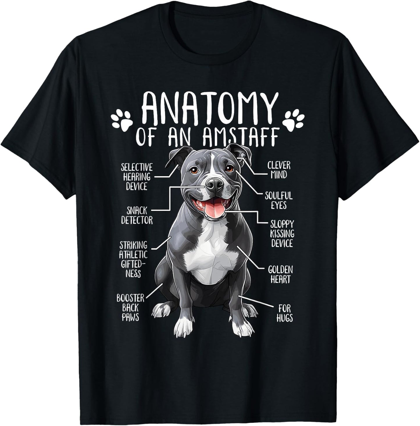 Funny American Staffordshire Terrier Clothing Amstaff Dog Anatomy - Adults Kids, Black, Small, Short Sleeve T-Shirt - T-Shirt | Black