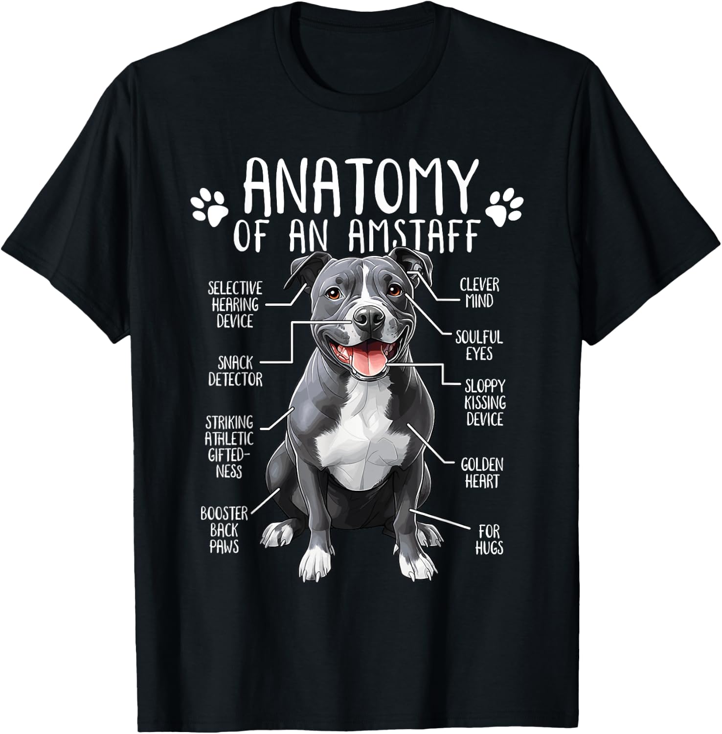 Funny American Staffordshire Terrier Clothing Amstaff Dog Anatomy - Adults Kids, Black, Small, Short Sleeve T-Shirt - T-Shirt | Black