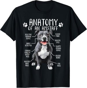 Funny American Staffordshire Terrier Clothing Amstaff Dog Anatomy - Adults Kids, Black, Small, Short Sleeve T-Shirt - T-Shirt | Black