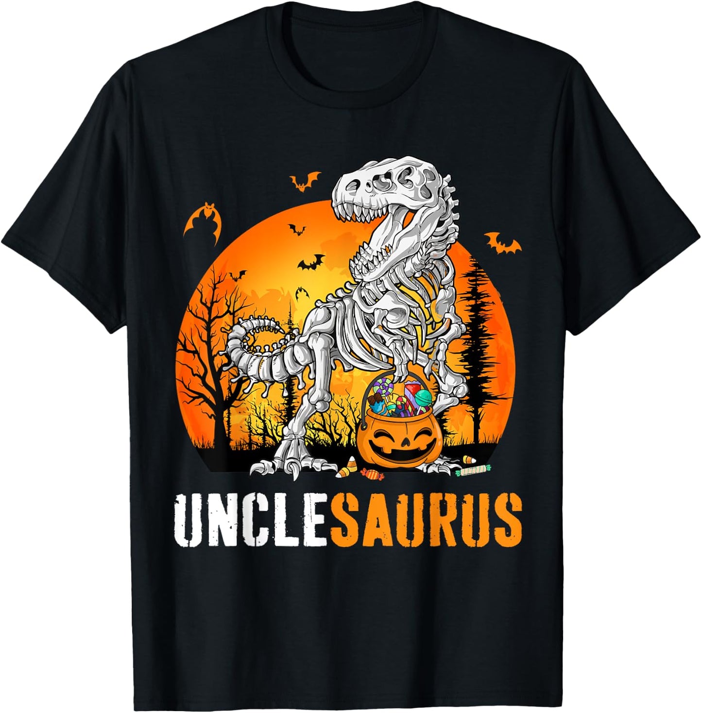 Unclesaurus Dinosaur Skeleton Halloween Uncle Saurus T-Shirt - T-Shirt | Black