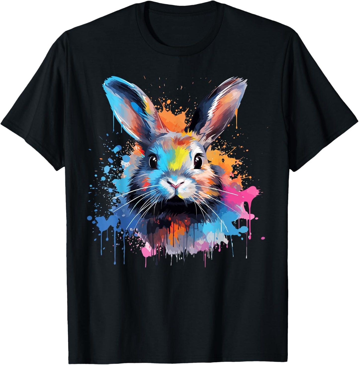 Colorful Cute Netherland Dwarf Rabbit Lover Splash Art T-Shirt - T-Shirt | Black