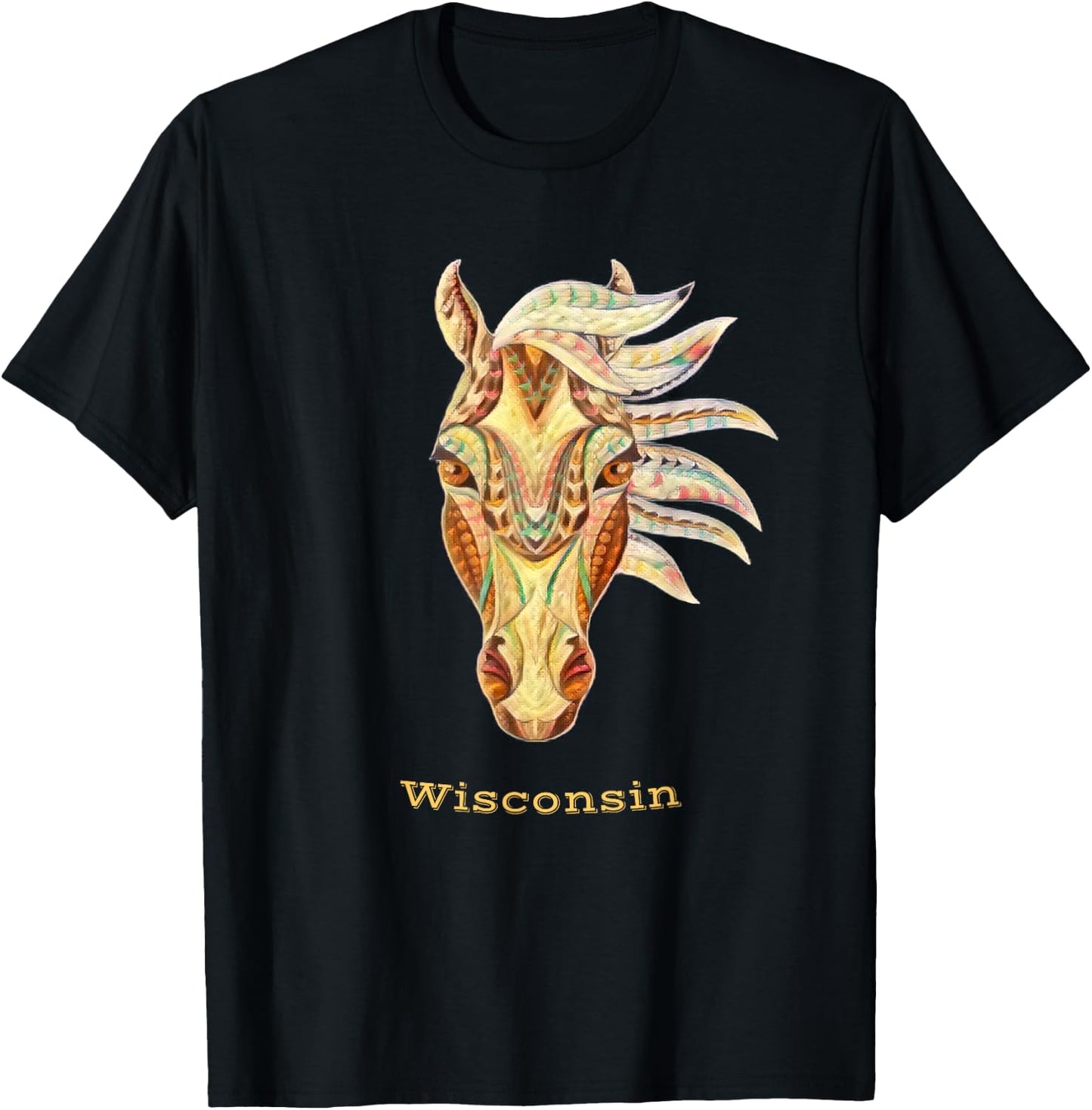 Wisconsin Colorful Horse Tribal Native American Geometric T-Shirt - T-Shirt | Black