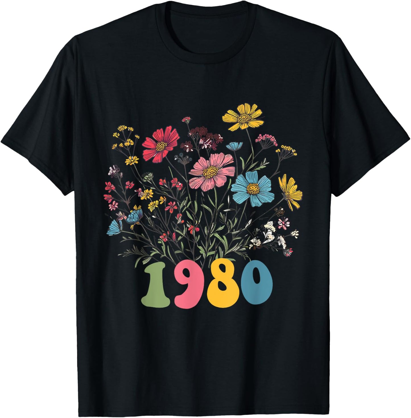 Wildflower Born 1980 45th Birthday 1980 birthday T-Shirt - T-Shirt | Black