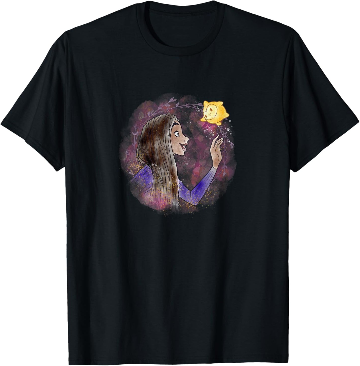 Disney Wish Asha & Star Watercolor Vignette Portrait T-Shirt - T-Shirt | Black