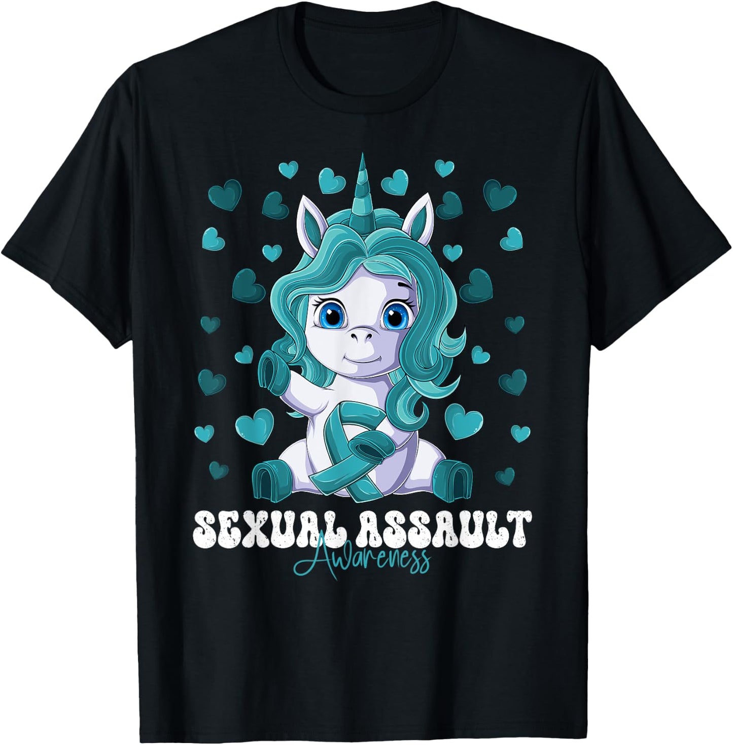 Sexual Assault Awareness Month Teal Ribbon Unicorn T-Shirt - T-Shirt | Black