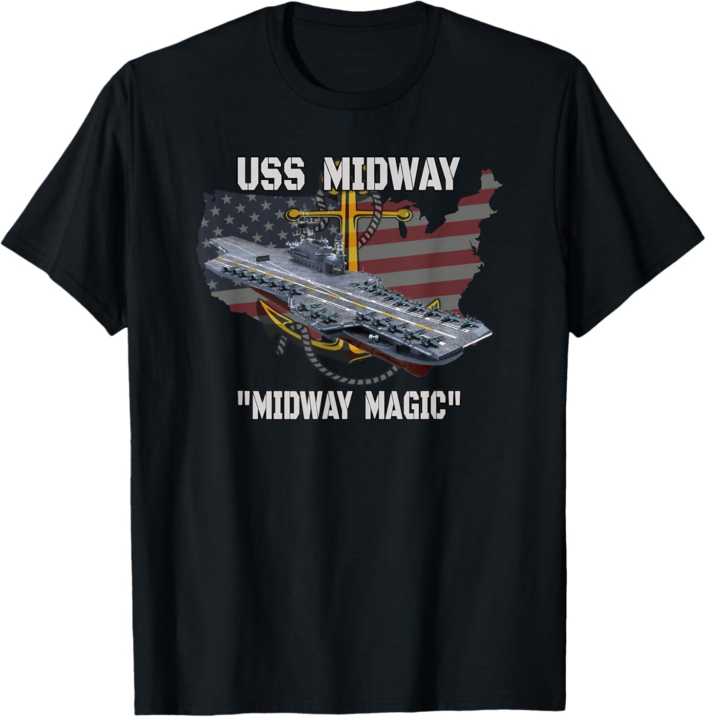 Aircraft Carrier USS Midway CVA-41 CVB-41 Veteran Sailor Dad T-Shirt - T-Shirt | Black