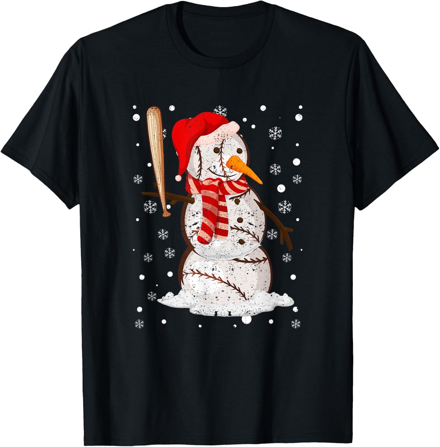 Baseball Player Snowman Balls Snow Christmas Pajama Xmas PJ T-Shirt - T-Shirt | Black