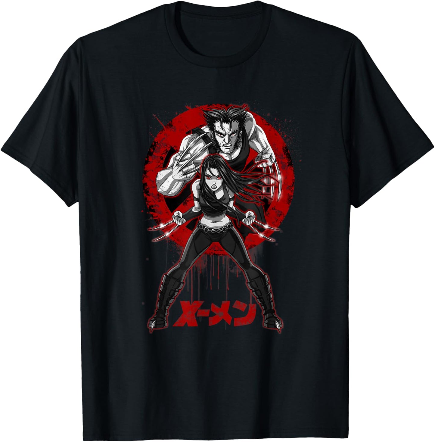 Marvel X-Men X-23 & Wolverine Manga Style Kanji Poster T-Shirt - T-Shirt | Black