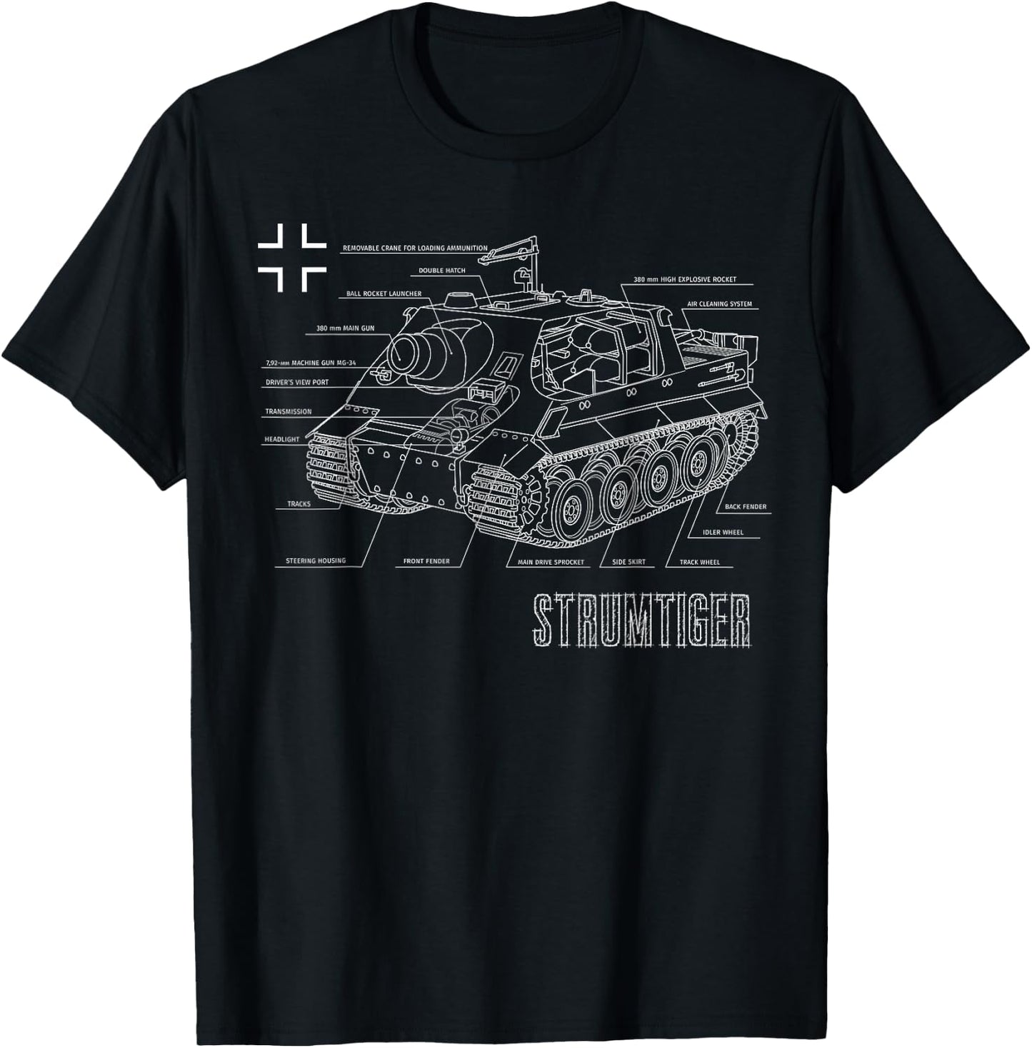 World War 2 German Tank Storm Tiger Blueprint T-Shirt - T-Shirt | Black