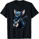 Hairless Sphynx Cat playing guitar Women Girls Kids T-Shirt - T-Shirt | Black