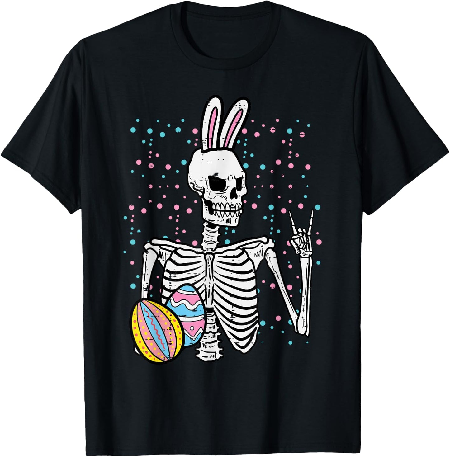 Easter Skeleton Bunny Rock Hand Rocker Boys Kids Men Teens T-Shirt - T-Shirt | Black