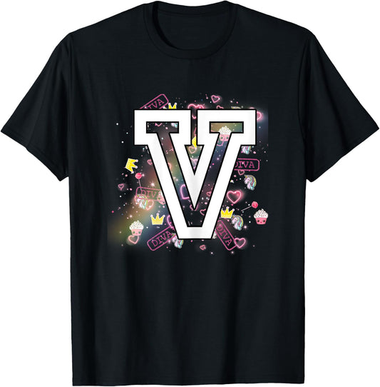 Kids Letter V Clothing For a Girl Who's Name Starts With V T-Shirt - T-Shirt | Black