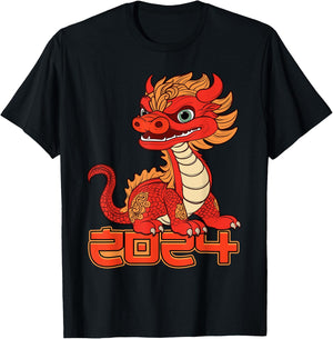 Kids Red Chinese New Year of the Dragon 2024 Lunar Zodiac T-Shirt - T-Shirt | Black