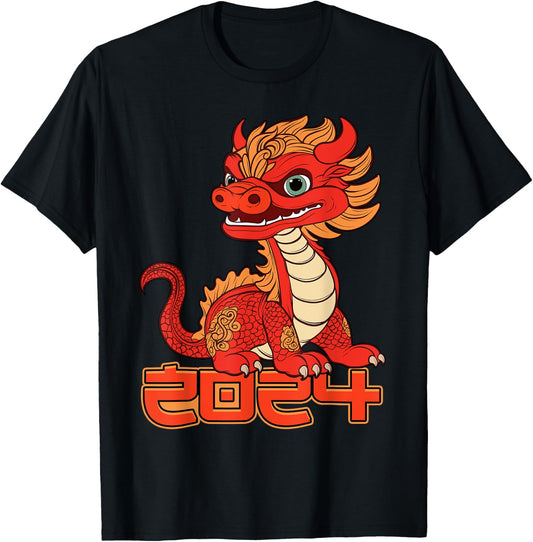 Kids Red Chinese New Year of the Dragon 2024 Lunar Zodiac T-Shirt - T-Shirt | Black