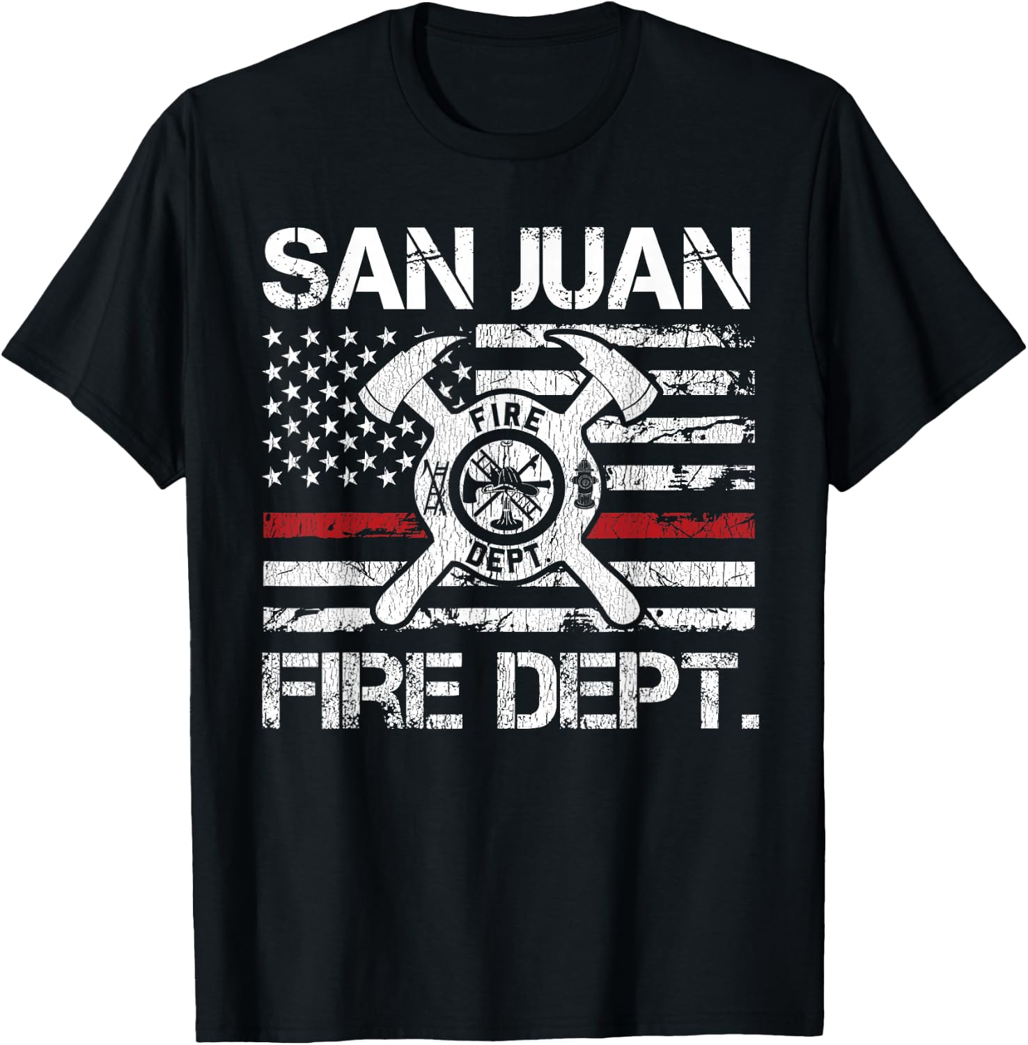 San Juan Puerto Rico Fire Department Thin Red Line Fireman T-Shirt - T-Shirt | Black