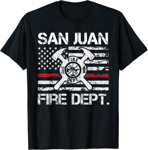 San Juan Puerto Rico Fire Department Thin Red Line Fireman T-Shirt - T-Shirt | Black