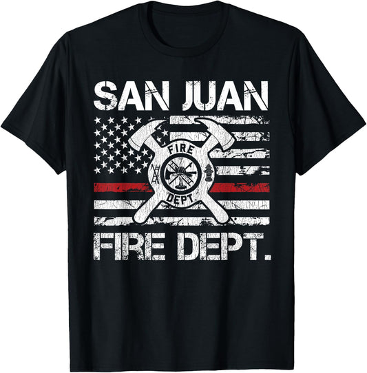 San Juan Puerto Rico Fire Department Thin Red Line Fireman T-Shirt - T-Shirt | Black