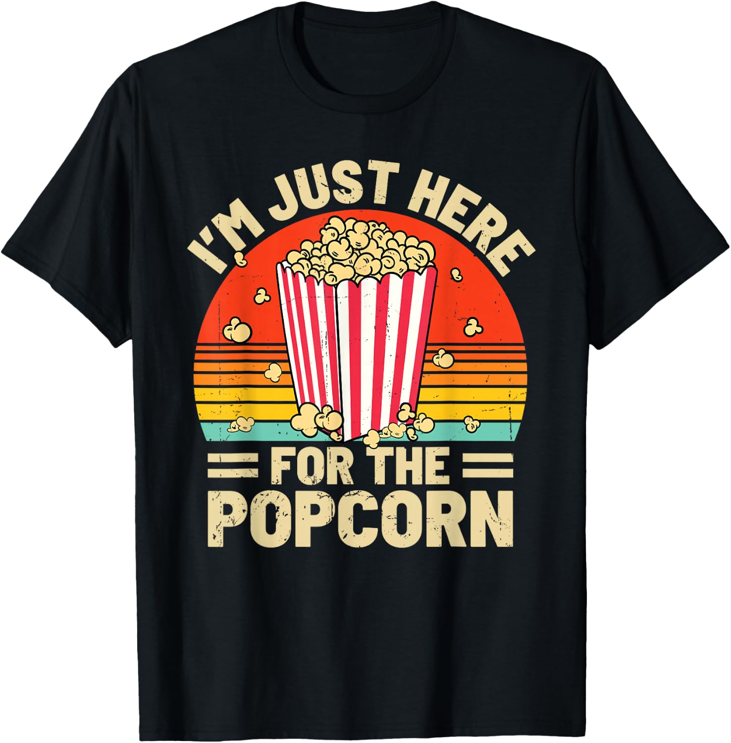 Funny I'm Just Here For The Popcorn Retro Movie Night T-Shirt - T-Shirt | Black