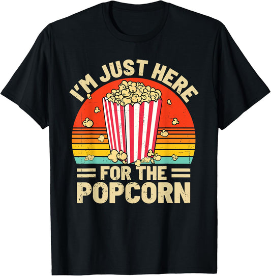 Funny I'm Just Here For The Popcorn Retro Movie Night T-Shirt - T-Shirt | Black