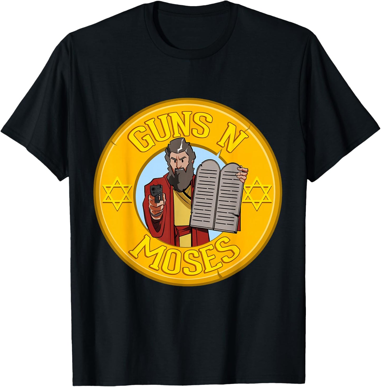 Guns N Moses Jewish Passover Pun Israeli Defense Force Army T-Shirt - T-Shirt | Black